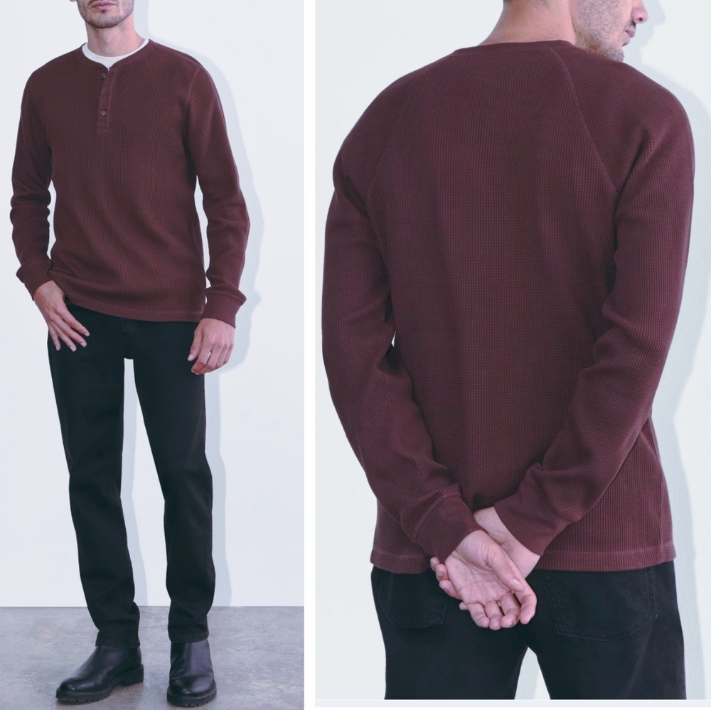 Everlane waffle Henley top burgundy organic cotton thermal